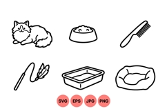 Line Art Cat Care Clipart for Pet Designs Product Image 1