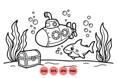 Underwater Ocean Submarine And Shark Clipart Product Image 1