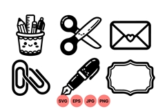 Cute Black And White Office Supplies Clipart Illustration Product Image 1