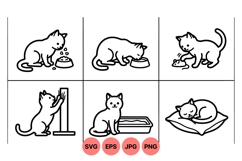 Line Art Cat Clipart Illustrations For Pet Retail Product Image 1