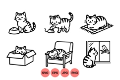 Hand Drawn Cute Cat Line Art Illustrations Product Image 1
