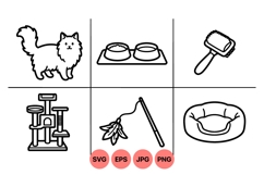 Line Art Cat Care Accessories Clipart Design Product Image 1