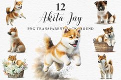 Akita Ina Cute Puppy Baby Dog Animals Clipart PNG Dogs  Scrapbooking Watercolor  Transparent Print for invitation t-shirt designs sublimation kids printable