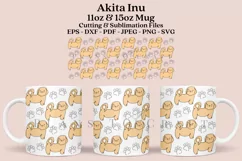Akita Inu Dog SIlhouette coffee mug sublimation wrap glass mug wrap svg presized for 11oz and 15oz glass ready to cut and sublimation files