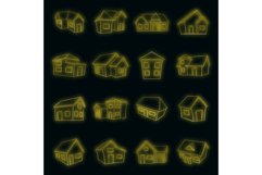 Town house cottage set vector neon Product Image 1