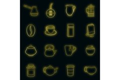 Tea and coffee set vector neon Product Image 1