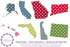 Alaska, California, Georgia, Connecticut, Hawaii, Florida, Delaware, and Colorado - all 5 states in PNG and SVG formats