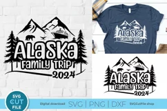 Enhance your apparel with this Alaska Family Trip SVG, featuring mountains, trees, bear, and whale tail. Perfect for crafting shirts and tote bags.