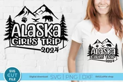 Elevate your apparel with Alaska Girls Trip SVG, featuring the majestic mountains, trees, bears, and whale tails of Alaska. Perfect for crafting unique shirts and tote bags.