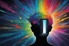 Silhouette of hands opening a door with a vibrant explosion Product Image 1