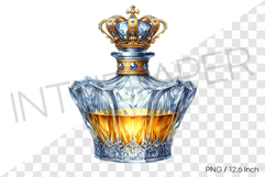 Antique crystal decanter with golden crown cap PNG Clipart Product Image 1