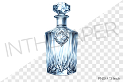 Delicately engraved blue tinted crystal decanter PNG Clipart Product Image 1