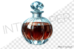 Mysterious brown liquor in rounded crystal decanter PNG art Product Image 1