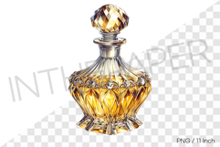 Spherical amber liquor bottle with ornate stopper PNG art Product Image 1