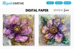 Alcohol Ink Flower And Golden Glitter Digital Paper Product Image 1