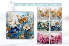 Alcohol Ink Flowers Butterfly Square Coaster Sublimation Product Image 1