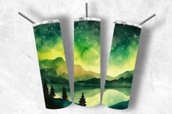 Green Northern Lights Tumbler 20oz, Alcohol Ink Tumbler Wrap Product Image 1