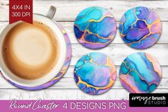 Alcohol Ink Round Coaster - Marble Coaster PNG Sublimation Product Image 1