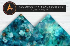 Alcohol Ink Teal Flowers Digital Paper Background Product Image 1