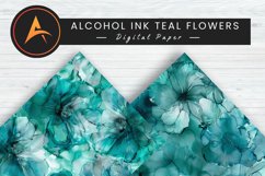 Alcohol Ink Teal Flowers Digital Paper Background Product Image 1