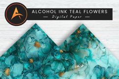 Alcohol Ink Teal Flowers Digital Paper Pattern Product Image 1