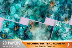 Alcohol Ink Teal Flowers Digital Paper Bundle Product Image 1