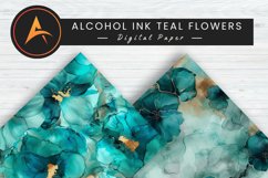 Alcohol Ink Teal Flowers Digital Paper Pattern Product Image 1