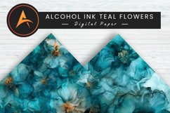 Alcohol Ink Teal Flowers Digital Paper Wallpaper Product Image 1