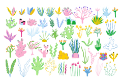 Hand-Drawn Marine Algae &amp; Seaweed Clipart: Underwater Coral Product Image 1