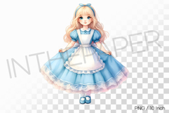 Beautiful sky blue dress watercolor Alice PNG Clipart Illust Product Image 1