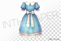 Classic watercolor Alice dress with bow PNG Clipart Illust Product Image 1