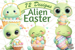 Alien Easter Clipart, Cute Green Alien Easter Eggs, Cartoon Product Image 1