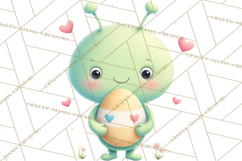 Alien Easter Clipart, Cute Green Alien Easter Eggs, Cartoon Product Image 2