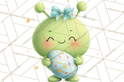 Alien Easter Clipart, Cute Green Alien Easter Eggs, Cartoon Product Image 5
