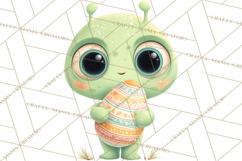 Alien Easter Clipart, Cute Green Alien Easter Eggs, Cartoon Product Image 2