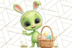 Alien Easter Clipart, Cute Green Alien Easter Eggs, Cartoon Product Image 3