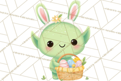 Alien Easter Clipart, Cute Green Alien Easter Eggs, Cartoon Product Image 5