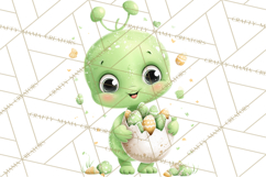 Alien Easter Clipart, Cute Green Alien Easter Eggs, Cartoon Product Image 4