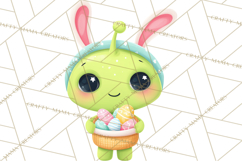 Alien Easter Clipart, Cute Green Alien Easter Eggs, Cartoon Product Image 5