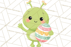 Alien Easter Clipart, Cute Green Alien Easter Eggs, Cartoon Product Image 2