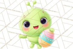 Alien Easter Clipart, Cute Green Alien Easter Eggs, Cartoon Product Image 3