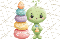 Alien Easter Clipart, Cute Green Alien Easter Eggs, Cartoon Product Image 4