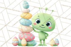 Alien Easter Clipart, Cute Green Alien Easter Eggs, Cartoon Product Image 2