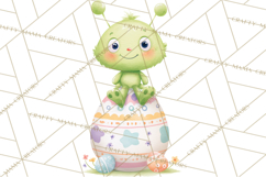Alien Easter Clipart, Cute Green Alien Easter Eggs, Cartoon Product Image 3