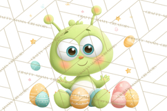 Alien Easter Clipart, Cute Green Alien Easter Eggs, Cartoon Product Image 4