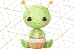 Alien Easter Clipart, Cute Green Alien Easter Eggs, Cartoon Product Image 3