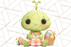 Alien Easter Clipart, Cute Green Alien Easter Eggs, Cartoon Product Image 4