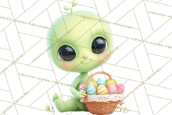 Alien Easter Clipart, Cute Green Alien Easter Eggs, Cartoon Product Image 5