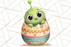Alien Easter Clipart, Cute Green Alien Easter Eggs, Cartoon Product Image 3