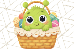 Alien Easter Clipart, Cute Green Alien Easter Eggs, Cartoon Product Image 2